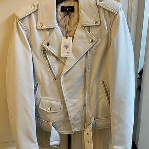 Seven jeans brand size small white leather motorcycle jacket